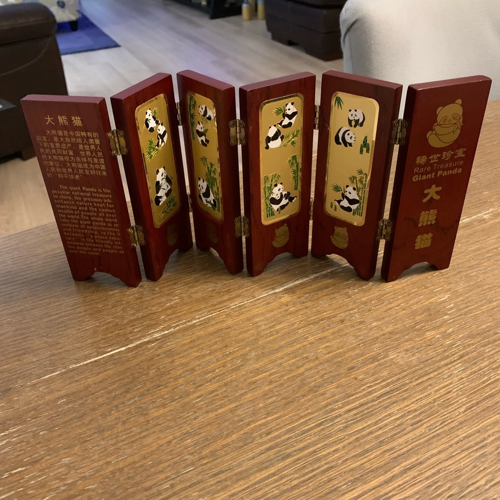 Rare Treasures Giant Panda Wooden Panel 12 1/2” L when Fully Open 5 3/8” H